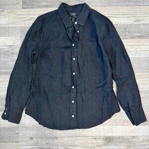 Baird McNutt J Crew Washed Black Irish Linen Long Sleeve Top L35